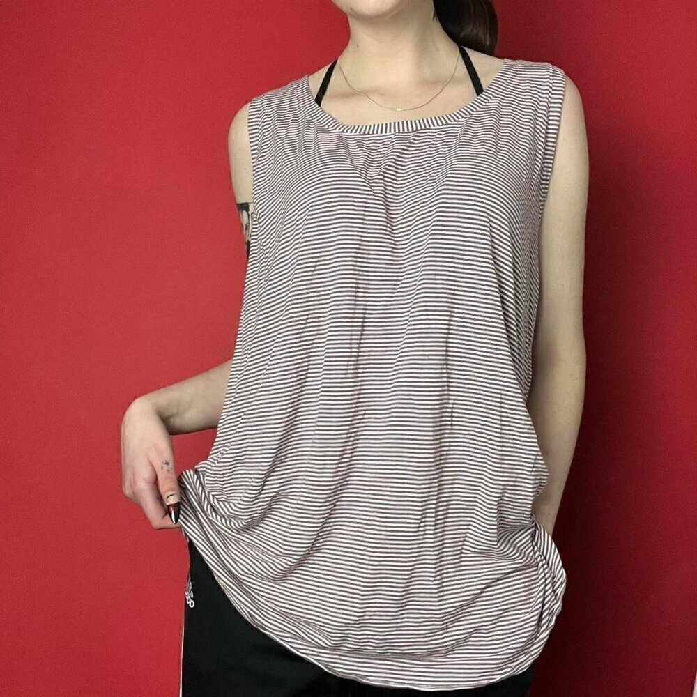 Hand sewn thick strap horizontal striped tank top